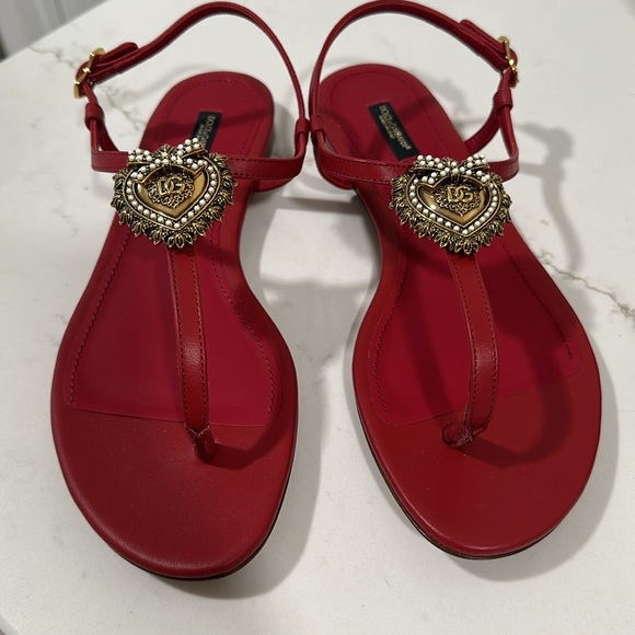 SOLD Dolce & Gabbana Red Leather Devotion Sandals size 40 new - Picture 5 of 11